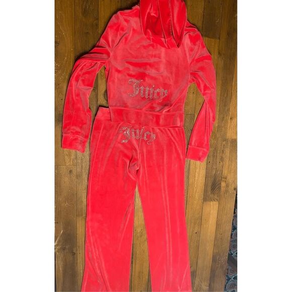 Juicy Couture Medium Velour Embellished Zip-Up Hoodie tracksuit set hot pink - Picture 6 of 14